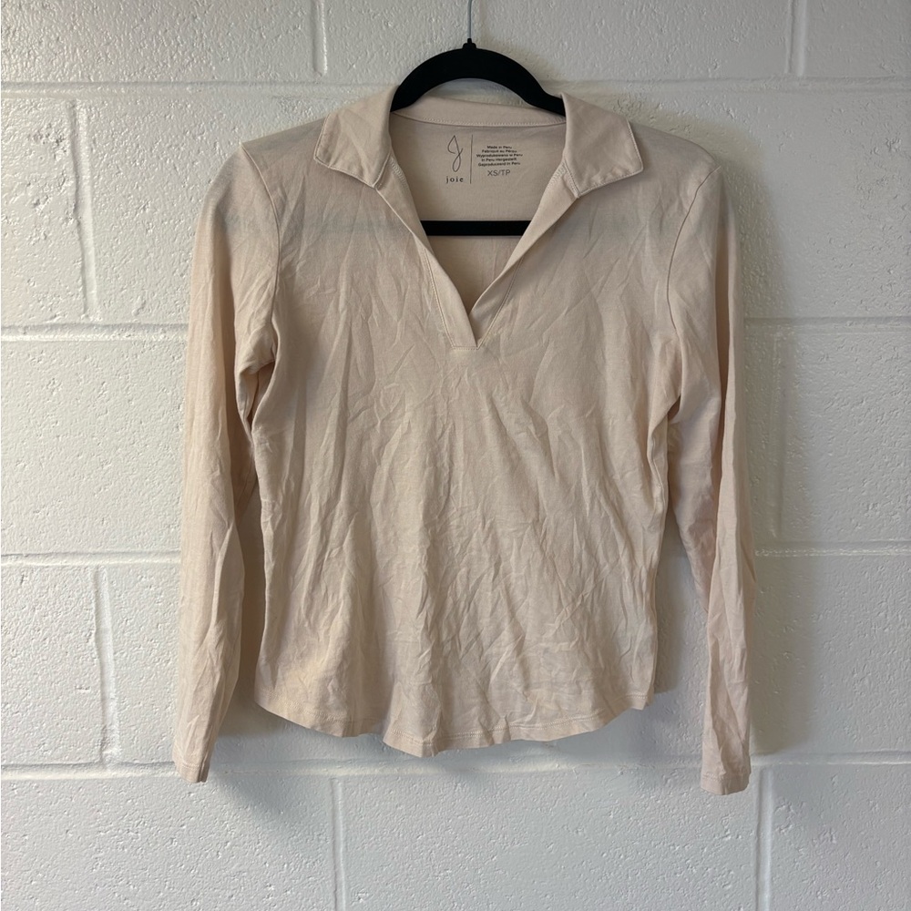 Joie Cream Beige Collared Long Sleeve Top | XS